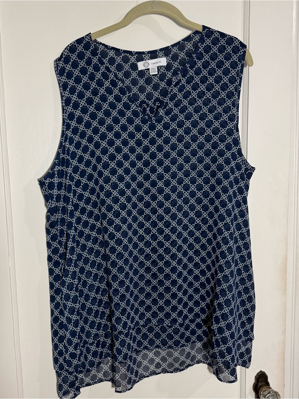 Cristina B Navy Sleeveless Geometric Print Tank